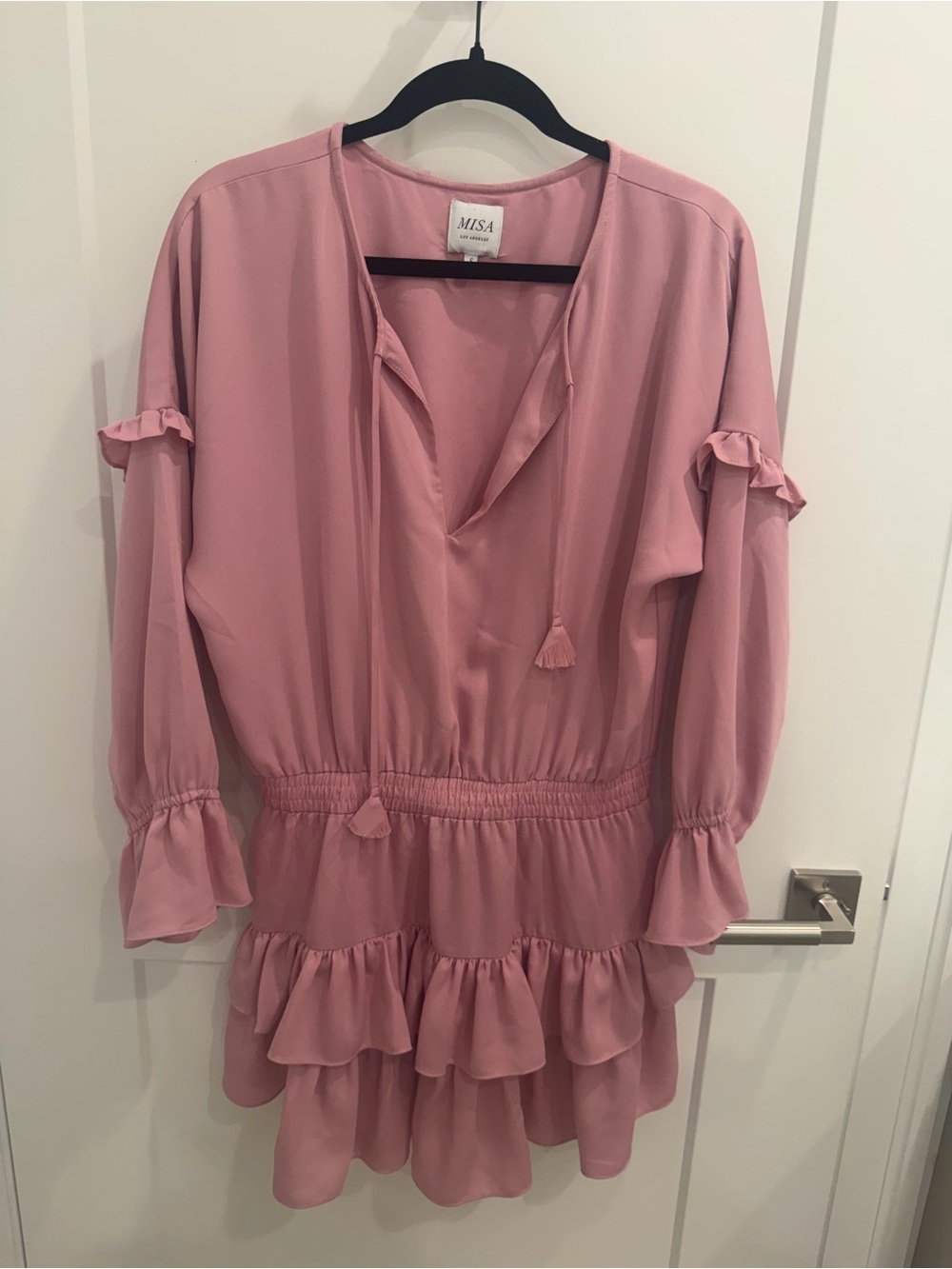 Misa Los Angeles Blush Pink Ruffle Tie-Waist Mini Dress Size Small